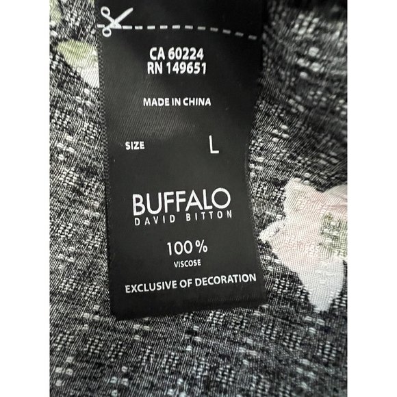Buffalo David Bitton Womens L Black Floral viscose Flutter Sleeve blouse peasant - Picture 6 of 7